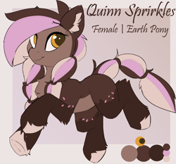 Size: 2006x1872 | Tagged: safe, artist:beardie, imported from derpibooru, oc, oc only, oc:quinn sprinkles, earth pony, pony, earth pony oc, female, mare, reference, reference sheet, tail, tail wrap