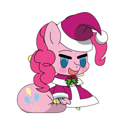 Size: 9934x9934 | Tagged: safe, artist:dimanizma, imported from derpibooru, pinkie pie, earth pony, pony, bag, christmas, clothes, costume, cute, fate/stay night, female, happy new year, hat, holiday, horn, padoru, party, santa costume, santa hat, simple background, solo, transparent background