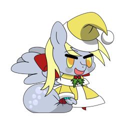 Size: 9934x9934 | Tagged: safe, artist:dimanizma, imported from derpibooru, derpy hooves, pegasus, pony, bag, bubble, christmas, clothes, costume, cute, derp, fate/stay night, female, happy new year, hat, holiday, padoru, santa costume, santa hat, simple background, solo, transparent background, wings