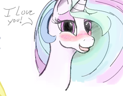 Size: 345x270 | Tagged: safe, artist:enonnnymous, princess celestia, alicorn, pony, blushing, i love you, looking at you, open mouth, simple background, smiling, white background