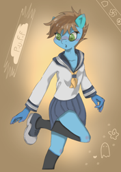 Size: 1000x1414 | Tagged: safe, artist:puffluna8, imported from derpibooru, oc, anthro, clothes, collaboration, colored, school uniform, solo