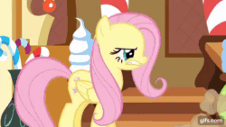 Size: 640x360 | Tagged: safe, imported from derpibooru, screencap, berry punch, berryshine, daisy, flower wishes, fluttershy, earth pony, pegasus, pony, putting your hoof down, season 2, animated, eyes closed, female, gif, gifs.com, male, mare, stallion, sugarcube corner