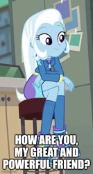 Size: 347x646 | Tagged: safe, edit, edited screencap, imported from derpibooru, screencap, trixie, equestria girls, equestria girls series, forgotten friendship, caption, clothes, female, shoes, socks, solo, text