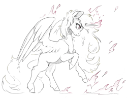 Size: 3000x2312 | Tagged: safe, artist:flaming-trash-can, imported from derpibooru, oc, oc only, unnamed oc, alicorn, pony, alicorn oc, frown, high res, horn, rearing, simple background, solo, spread wings, white background, wings