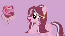 Size: 1920x1080 | Tagged: safe, artist:naterpene, imported from derpibooru, oc, oc:dream bud, pegasus, pony, cover, cute, cutie mark, ear piercing, earring, flower, jewelry, long hair, long mane, piercing, rose, simple background