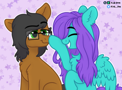 Size: 1450x1072 | Tagged: safe, artist:pink-pone, imported from derpibooru, oc, oc only, oc:notetaker, oc:swing time, earth pony, pegasus, pony, boop, duo, female, glasses, mare