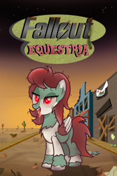 Size: 2000x3000 | Tagged: safe, artist:pizzamovies, imported from derpibooru, oc, oc only, oc:minty blood, ghoul, pegasus, pony, undead, fallout equestria, cactus, colored wings, drool, female, heart eyes, looking at you, mare, messy mane, solo, sunset, tongue out, two toned wings, wingding eyes, wings