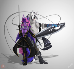 Size: 7000x6500 | Tagged: source needed, safe, artist:miniferu, imported from derpibooru, oc, oc:cinnamon music, oc:yiazmat, anthro, alucard, castlevania, clothes, cosplay, costume, furry, soma cruz, sword, weapon, whip