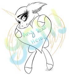 Size: 1551x1702 | Tagged: safe, artist:beamybutt, imported from derpibooru, oc, oc only, alicorn, pony, alicorn oc, bald, commission, eyelashes, heart, heart pillow, horn, pillow, simple background, smiling, solo, white background, wings, your character here