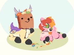 Size: 2000x1500 | Tagged: safe, artist:rhythmpixel, imported from derpibooru, oc, oc:paper bag, oc:plume fi, deer, body freckles, deer oc, deerified, fake cutie mark, floral head wreath, flower, freckles, species swap