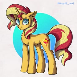 Size: 3375x3375 | Tagged: safe, artist:ingolf arts, imported from derpibooru, sunset shimmer, pony, unicorn, equestria girls, digital art, female, high res, horn, mare, simple background, solo, tail