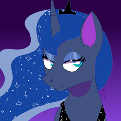 Size: 1500x1500 | Tagged: safe, artist:dsstoner, imported from derpibooru, princess luna, alicorn, pony, bust, eyeshadow, female, makeup, mare, smiling, solo, stars