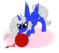 Size: 2153x1944 | Tagged: safe, artist:kaikururu, imported from derpibooru, oc, oc only, alicorn, pony, alicorn oc, eyelashes, face down ass up, female, horn, mare, simple background, smiling, solo, transparent background, wings, yarn, yarn ball