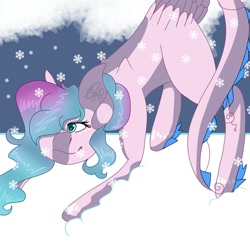 Size: 1500x1500 | Tagged: safe, artist:teonnakatztkgs, imported from derpibooru, oc, oc only, earth pony, pony, earth pony oc, face down ass up, female, hair over one eye, mare, snow, solo