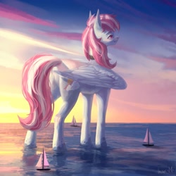 Size: 1080x1080 | Tagged: safe, artist:inarimayer, imported from derpibooru, oc, oc only, oc:evening skies, pegasus, pony, boat, butt, cloud, female, giant pony, giantess, macro, mare, outdoors, pegasus oc, plot, sailboat, solo, wings