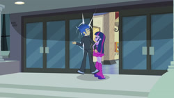 Size: 3410x1920 | Tagged: safe, imported from derpibooru, screencap, flash sentry, twilight sparkle, equestria girls, equestria girls (movie), bare shoulders, boots, canterlot high, clothes, eyes closed, fall formal outfits, female, high res, male, shoes, sleeveless, smiling, strapless, suit, twilight ball dress