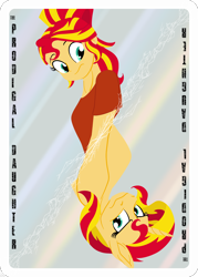 Size: 2000x2800 | Tagged: safe, artist:sixes&sevens, imported from derpibooru, sunset shimmer, human, unicorn, equestria girls, cracking, fanfic, fanfic art, fanfic cover, looking at each other, looking at someone, mirror, self paradox, self ponidox