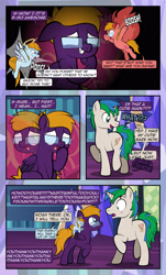 Size: 1920x3169 | Tagged: safe, artist:alexdti, imported from derpibooru, oc, oc only, oc:aqua lux, oc:purple creativity, oc:star logic, oc:warm focus, pegasus, pony, unicorn, comic:quest for friendship, blue eyes, blushing, comic, dialogue, ears back, eye contact, female, folded wings, glasses, green eyes, grin, high res, hooves, horn, looking at each other, looking at someone, male, mare, motion lines, nervous, nervous grin, one eye closed, onomatopoeia, open mouth, open smile, pegasus oc, raised hoof, raised leg, shadow, shoulder angel, shoulder devil, shrunken pupils, sitting, smiling, speech bubble, spread wings, stallion, standing, tail, two toned mane, two toned tail, unicorn oc, wall of tags, wavy mouth, wings, wink