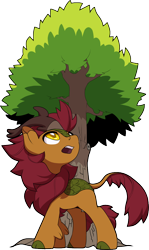 Size: 764x1280 | Tagged: safe, artist:jennithedragon, imported from derpibooru, oc, oc only, oc:liquid amber, kirin, cloven hooves, kirin oc, looking at something, looking up, simple background, solo, transparent background, tree