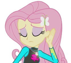 Size: 1669x1467 | Tagged: safe, edit, edited screencap, imported from derpibooru, screencap, fluttershy, aww... baby turtles, equestria girls, equestria girls series, background removed, clothes, eyes closed, fluttershy's wetsuit, geode of fauna, hairpin, magical geodes, not a vector, simple background, solo, swimsuit, transparent background, wetsuit