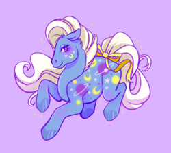 Size: 1280x1144 | Tagged: safe, artist:prrplefungal, imported from derpibooru, night glider, night glider (g1), earth pony, pony, bow, ears back, female, g1, raised hoof, solo, tail, tail bow