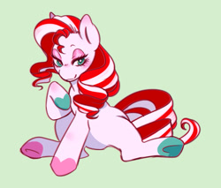 Size: 1280x1091 | Tagged: safe, artist:prrplefungal, imported from derpibooru, earth pony, pony, candy cane, female, lidded eyes, solo, two toned hair