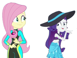 Size: 952x720 | Tagged: safe, edit, edited screencap, imported from derpibooru, screencap, fluttershy, rarity, equestria girls, equestria girls series, too hot to handle, background removed, bikini, clothes, duo, duo female, female, hat, not a vector, open mouth, open smile, sarong, simple background, smiling, sun hat, swimsuit, transparent background, wetsuit