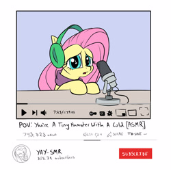 Size: 1600x1600 | Tagged: safe, artist:rocket-lawnchair, imported from derpibooru, fluttershy, pegasus, pony, asmr, clothes, cute, funny, headphones, microphone, scarf, shyabetes, solo, youtube