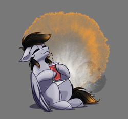 Size: 2167x2016 | Tagged: safe, artist:alrumoon_art, imported from derpibooru, oc, oc only, oc:crossfire, bat pony, hybrid, pegasus, pony, abstract background, drink, drinking, drinking straw, eyes closed, female, floppy ears, gray background, mare, pegabat, simple background, solo