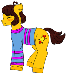 Size: 1418x1580 | Tagged: safe, alternate version, artist:samble, imported from derpibooru, earth pony, pony, blushing, clothes, frisk, nonbinary, outline, ponified, simple background, solo, sweater, transparent background, undertale, white outline