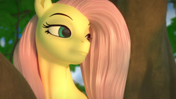Size: 2560x1440 | Tagged: safe, artist:clopician, fluttershy, pegasus, pony, 3d, female, mare, on tree, tree