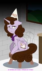 Size: 1600x2662 | Tagged: safe, artist:yogfan, imported from derpibooru, oc, oc only, oc:kindheart, classroom, dunce hat, hat, sad, stool, watermark