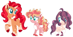 Size: 600x307 | Tagged: safe, artist:artistcoolpony, imported from derpibooru, oc, oc only, oc:cherry pop, oc:evening glow, oc:summer shine, earth pony, pony, unicorn, base used, coat markings, colored hooves, colored pupils, female, filly, foal, magical lesbian spawn, mare, offspring, open mouth, open smile, parent:pinkie pie, parent:sunset shimmer, parents:sunsetpie, siblings, simple background, sisters, smiling, transparent background, trio