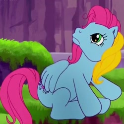 Size: 1200x1200 | Tagged: safe, imported from derpibooru, screencap, thistle whistle, pegasus, pony, friends are never far away, butterfly island, cropped, cute, female, flapping, flying, frown, g3, mare, narrowed eyes, smiling, solo, stay, thistle whistle can fly, thistle whistle is not amused, thistlebetes, unamused