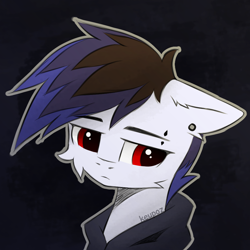 Size: 1024x1024 | Tagged: safe, artist:keupoz, imported from derpibooru, oc, oc only, earth pony, abstract background, clothes, ear piercing, earring, earth pony oc, hoodie, jewelry, piercing