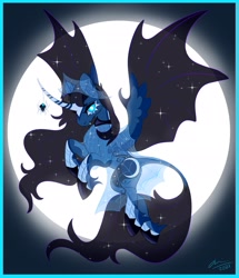 Size: 1760x2051 | Tagged: safe, artist:creeate97, imported from derpibooru, princess luna, alicorn, pony, spider, bat wings, clothes, dress, female, full moon, leonine tail, mare, moon, solo, spider web, tail, wings