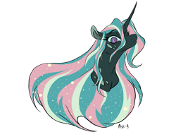 Size: 2732x2048 | Tagged: safe, artist:ask-y, imported from derpibooru, oc, oc only, changepony, pony, unicorn, bust, ethereal mane, eyelashes, female, horn, magical lesbian spawn, mare, offspring, parent:princess celestia, parent:queen chrysalis, parents:chryslestia, simple background, solo, starry mane, transparent background, unicorn oc