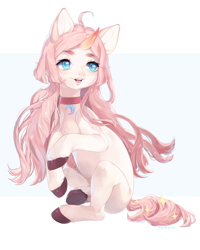 Size: 1652x2064 | Tagged: safe, artist:qawakie, imported from derpibooru, oc, oc only, pony, unicorn, choker, colored hooves, horn, simple background, smiling, solo, unicorn oc, white background