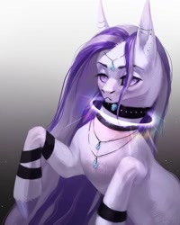 Size: 1080x1350 | Tagged: safe, artist:inarimayer, imported from derpibooru, oc, oc only, earth pony, pony, bust, collar, ear piercing, earth pony oc, frown, gradient background, jewelry, necklace, piercing, solo