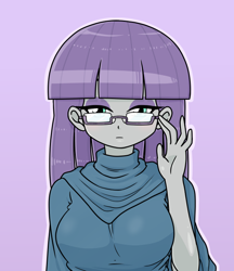 Size: 640x740 | Tagged: safe, artist:batipin, imported from derpibooru, maud pie, equestria girls, adjusting glasses, breasts, busty maud pie, female, glasses, looking at you, solo
