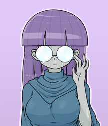 Size: 640x740 | Tagged: safe, alternate version, artist:batipin, imported from derpibooru, maud pie, equestria girls, adjusting glasses, breasts, busty maud pie, female, glasses, looking at you, solo