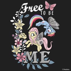 Size: 1080x1080 | Tagged: safe, artist:mylittleponyjpn, imported from derpibooru, part of a set, fluttershy, rainbow dash, butterfly, pegasus, pony, black background, butterfly wings, duo, flower, flutterfly, instagram, official, simple background, wings