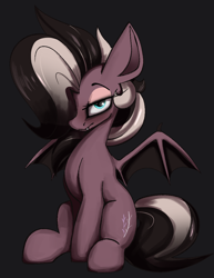 Size: 834x1082 | Tagged: safe, artist:luxsimx, imported from derpibooru, oc, oc:efflorescence, bat pony, pony, bat pony oc, black background, simple background, solo