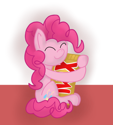 Size: 1000x1100 | Tagged: safe, artist:kanw, derpibooru exclusive, imported from derpibooru, pinkie pie, earth pony, pony, cute, diapinkes, hug, simple background, solo, twix