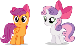 Size: 3136x1912 | Tagged: safe, artist:rainbowderp98, imported from derpibooru, scootaloo, sweetie belle, pegasus, pony, unicorn, somepony to watch over me, .ai available, .svg available, bow, duo, female, filly, foal, hair bow, simple background, transparent background, vector