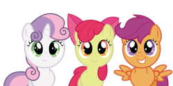 Size: 3472x1728 | Tagged: safe, artist:rainbowderp98, imported from derpibooru, apple bloom, scootaloo, sweetie belle, earth pony, pegasus, pony, unicorn, hearts and hooves day (episode), season 2, cutie mark crusaders, female, filly, foal, simple background, transparent background, vector