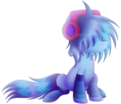 Size: 3600x3095 | Tagged: safe, artist:kimmyartmlp, imported from derpibooru, oc, oc only, pony, unicorn, clothes, curved horn, headphones, horn, simple background, sitting, socks, solo, transparent background, unicorn oc