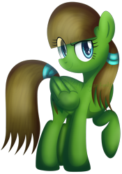 Size: 2694x3855 | Tagged: safe, artist:kimmyartmlp, imported from derpibooru, oc, oc only, oc:kimmy art, pegasus, pony, blue eyes, dreamworks face, eye clipping through hair, female, folded wings, full body, high res, hooves, looking at you, mare, pegasus oc, raised eyebrow, raised hoof, simple background, smiling, smiling at you, smirk, solo, standing, tail, transparent background, watermark, wings