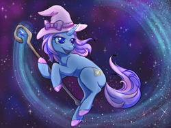 Size: 4160x3120 | Tagged: safe, artist:sn0wy18, imported from derpibooru, oc, oc only, oc:mirror mist, pony, unicorn, colored hooves, commission, female, hat, magic, mare, solo, staff, stars