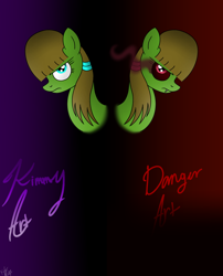 Size: 804x994 | Tagged: safe, artist:kimmyartmlp, imported from derpibooru, oc, oc only, oc:danger art, oc:kimmy art, pegasus, pony, black sclera, duality, female, pegasus oc